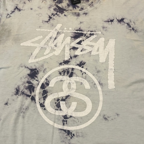 Vintage thrashed stussy large baggy tee, stained, torn, tie die blue - Picture 3 of 13